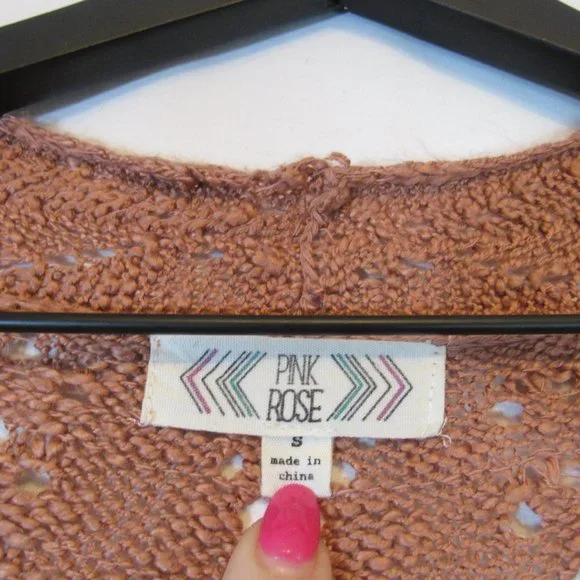 Pink Rose Crochet Open Front Cardigan Sweater - Picture 3 of 8